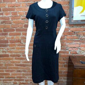 BANANA REPUBLIC Black Short Sleeve Retro Pencil Dress Button Front